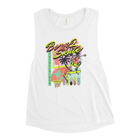 [ID: 271-G256] Born 2 Skate - Retro Skeleton Women's Muscle Tank