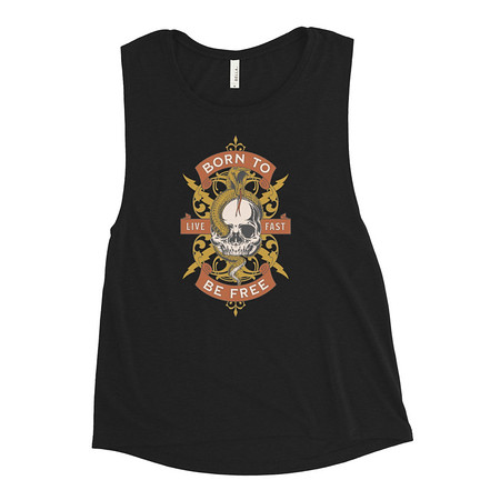 [ID: 271-G259] Born To Be Free - Skull Women's Muscle Tank