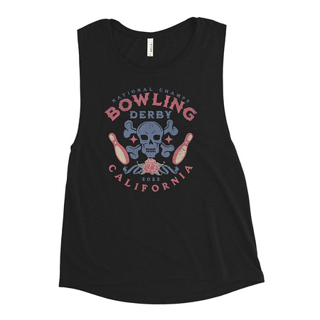 [ID: 271-G276] Bowling Derby Champs - Grunge Skull Women's Muscle Tank