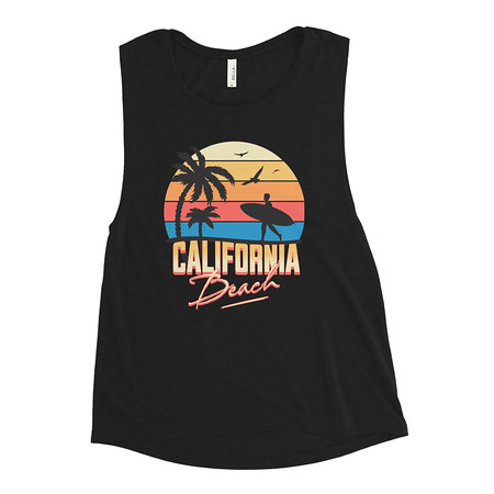 [ID: 271-G312] California Beach - Retro Surf Women's Muscle Tank