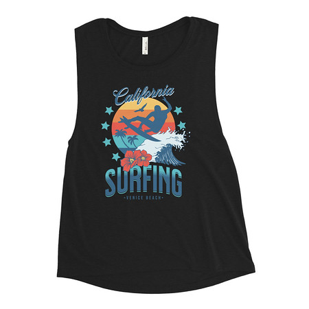 [ID: 271-G318] California Surfing - Palm Beach Women's Muscle Tank