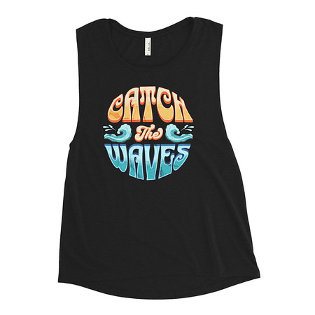 [ID: 271-G343] Catch the Waves - Beach Vibe Women's Muscle Tank