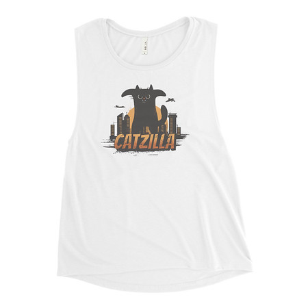 [ID: 271-G350] Catzilla - Funny Comic Animal Women's Muscle Tank