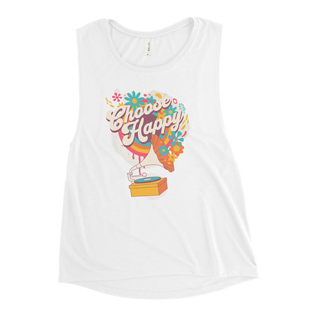 [ID: 271-G370] Choose Happy - Retro Music Women's Muscle Tank