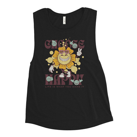 [ID: 271-G371] Choose Happy Women's Muscle Tank