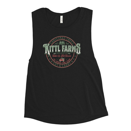 [ID: 271-G376] Christmas Tree Farm - Vintage Holiday Badge Women's Muscle Tank