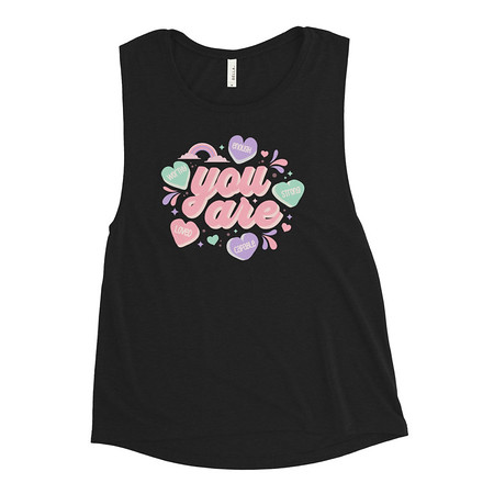 [ID: 271-G411] Colorful Self Love Affirmation - Heart Women's Muscle Tank
