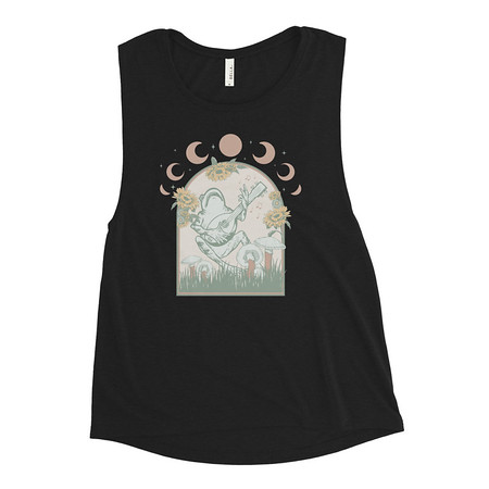 [ID: 271-G426] Cottagecore Frog Botanical Women's Muscle Tank