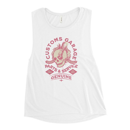 [ID: 271-G447] Customs Garage - Flaming Skull Women's Muscle Tank