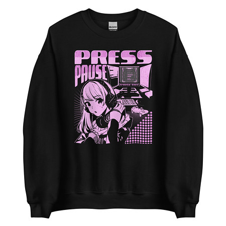 [ID: 145-G4] 'Press Pause' Anime Gaming Unisex Crew Neck Sweatshirt