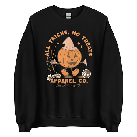 [ID: 145-G47] All Tricks No Treats - Pumpkin Mascot Unisex Crew Neck Sweatshirt