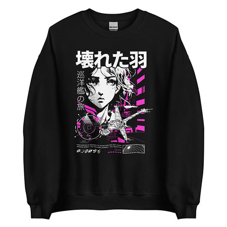 [ID: 145-G87] Anime Broken Wings - Neon Japanese Style Unisex Crew Neck Sweatshirt