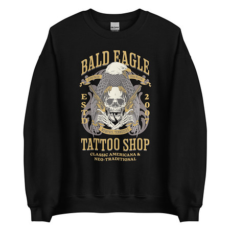 [ID: 145-G133] Bald Eagle Tattoo Shop - Skeleton Unisex Crew Neck Sweatshirt