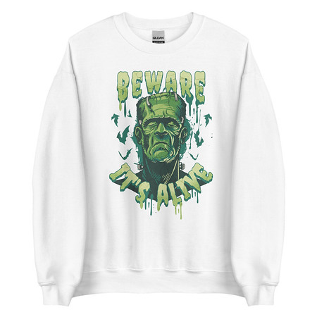 [ID: 145-G197] Beware of Frankenstein - Scary Halloween Unisex Crew Neck Sweatshirt