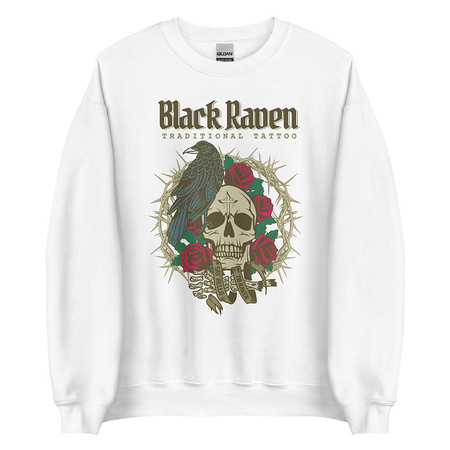 [ID: 145-G229] Black Raven Tattoo - Skull & Thorns Unisex Crew Neck Sweatshirt