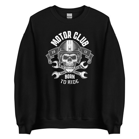 [ID: 145-G268] Born to Ride - Biker Club Skull  Unisex Crew Neck Sweatshirt