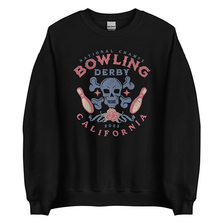 [ID: 145-G276] Bowling Derby Champs - Grunge Skull Unisex Crew Neck Sweatshirt