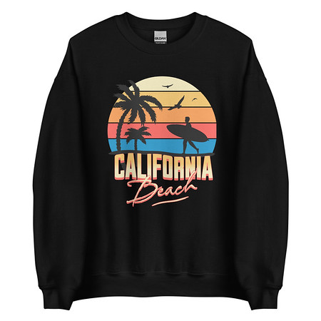 [ID: 145-G312] California Beach - Retro Surf Unisex Crew Neck Sweatshirt