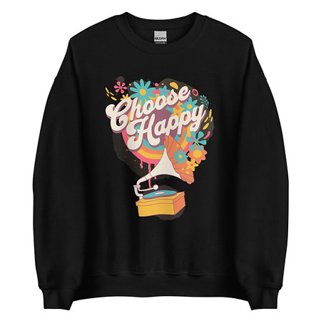 [ID: 145-G370] Choose Happy - Retro Music Unisex Crew Neck Sweatshirt