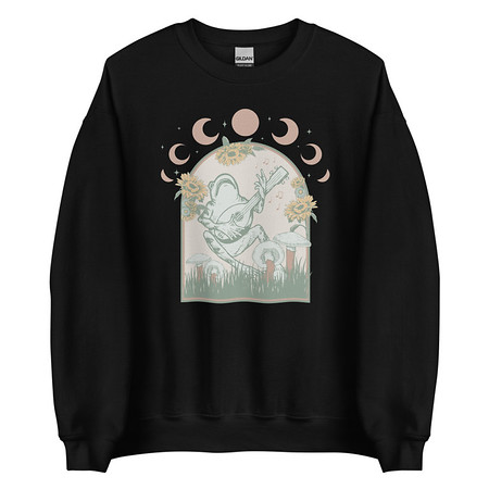 [ID: 145-G426] Cottagecore Frog Botanical Unisex Crew Neck Sweatshirt