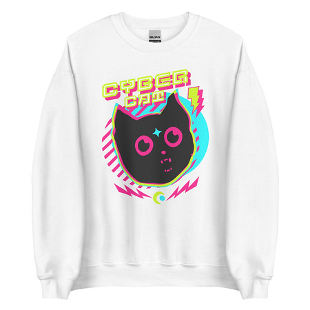 [ID: 145-G456] Cyber Cat - Neon Color Unisex Crew Neck Sweatshirt