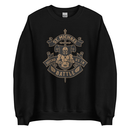 [ID: 145-G484] Defend us in battle - Knight with sword Unisex Crew Neck Sweatshirt