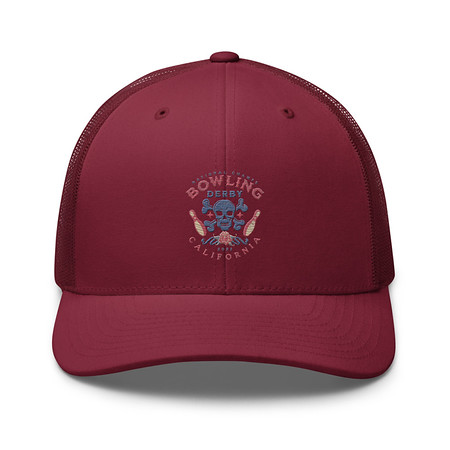 [ID: 252-G276] Bowling Derby Champs - Grunge Skull Retro Trucker Hat