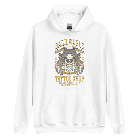 [ID: 146-G133] Bald Eagle Tattoo Shop - Skeleton Unisex Heavy Blend Hoodie