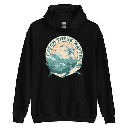 [ID: 146-G345] Catch These Waves Shark  Unisex Heavy Blend Hoodie