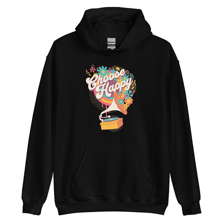 [ID: 146-G370] Choose Happy - Retro Music Unisex Heavy Blend Hoodie