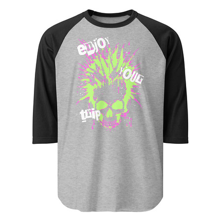 [ID: 233-G3] 'Enjoy Your Trip' Punk Skull Unisex 3/4 Sleeve Raglan Shirt