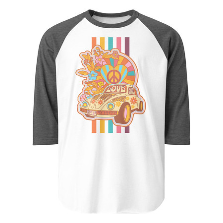 [ID: 233-G10] 60s flower power Unisex 3/4 Sleeve Raglan Shirt