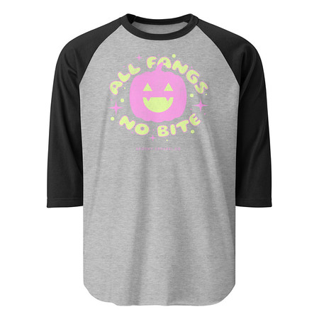 [ID: 233-G44] All Fangs No Bite - Halloween Unisex 3/4 Sleeve Raglan Shirt