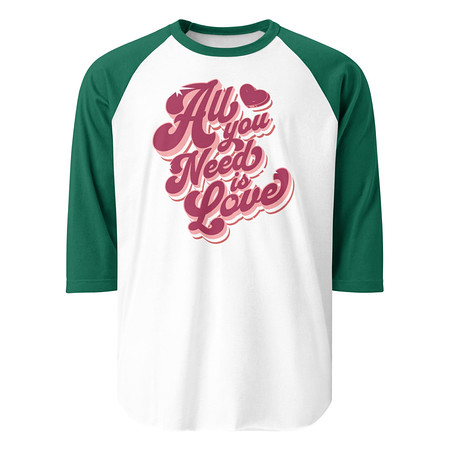 [ID: 233-G50] All You Need is Love - Retro Valentines Day Unisex 3/4 Sleeve Raglan Shirt