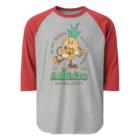 [ID: 233-G54] Alohito Natural Juices - Pineapple Mascot Unisex 3/4 Sleeve Raglan Shirt