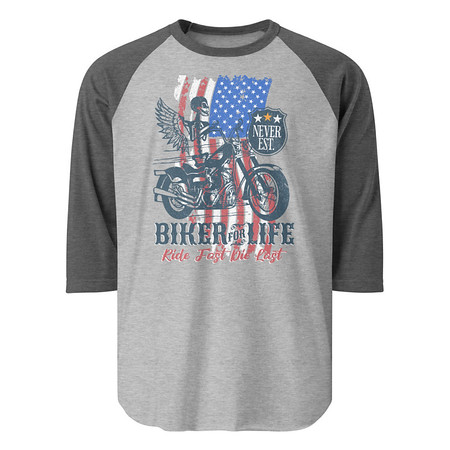 [ID: 233-G65] American Biker for Life Unisex 3/4 Sleeve Raglan Shirt