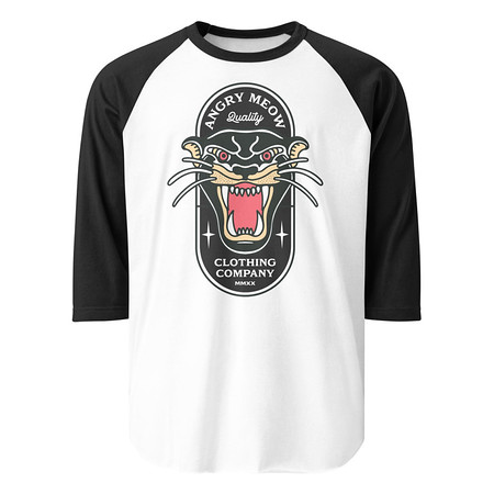 [ID: 233-G84] Angry Meow Clothing Company - Panther Unisex 3/4 Sleeve Raglan Shirt