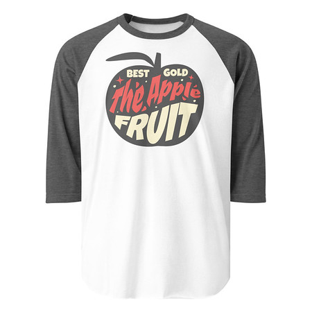 [ID: 233-G97] Apple Fruit - Typographic Lettering Unisex 3/4 Sleeve Raglan Shirt
