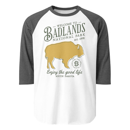 [ID: 233-G131] Badlands National Park - Bison Unisex 3/4 Sleeve Raglan Shirt