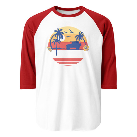 [ID: 233-G164] Beach Bum - Sunset Surfing Unisex 3/4 Sleeve Raglan Shirt