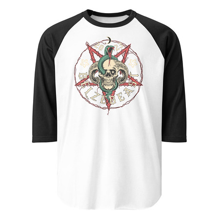 [ID: 233-G181] Belzebeast Pentagram - Halloween Skull with Snake Unisex 3/4 Sleeve Raglan Shirt
