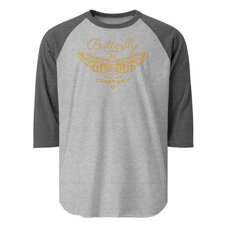 [ID: 233-G240] Blue Butterfly - Minimal Unisex 3/4 Sleeve Raglan Shirt