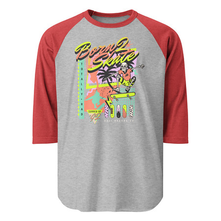 [ID: 233-G256] Born 2 Skate - Retro Skeleton Unisex 3/4 Sleeve Raglan Shirt