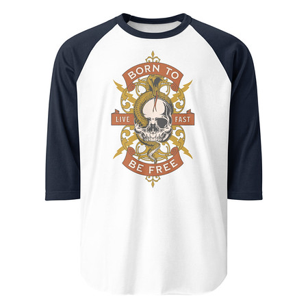 [ID: 233-G259] Born To Be Free - Skull Unisex 3/4 Sleeve Raglan Shirt