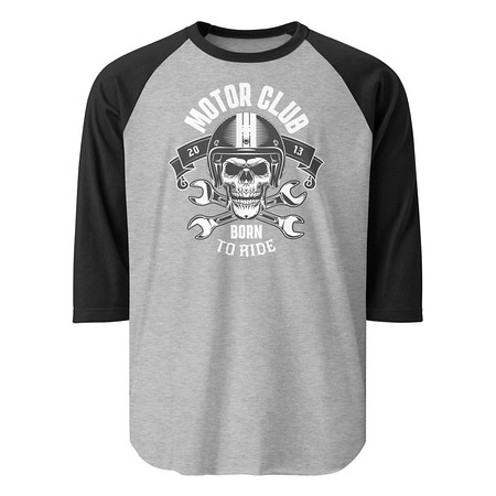 [ID: 233-G268] Born to Ride - Biker Club Skull  Unisex 3/4 Sleeve Raglan Shirt
