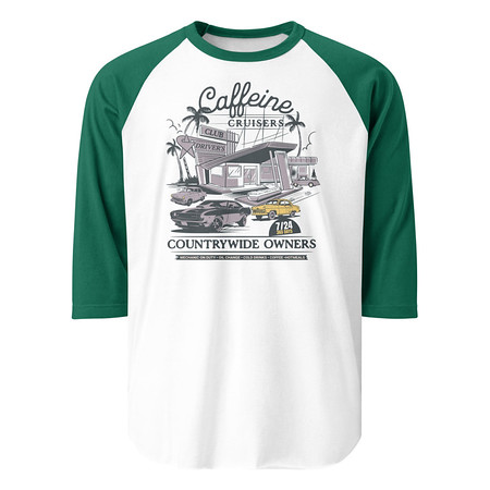 [ID: 233-G308] Caffeine Cruisers Unisex 3/4 Sleeve Raglan Shirt