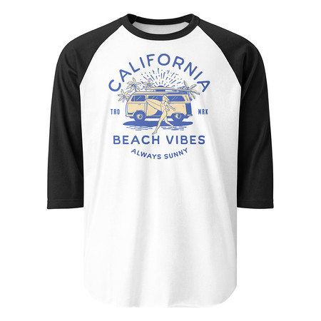 [ID: 233-G314] California Beach Vibes - Retro Camper Van Unisex 3/4 Sleeve Raglan Shirt
