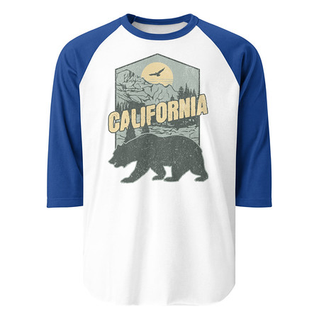 [ID: 233-G315] California Bear - Outdoors Wilderness Camping Hiking Unisex 3/4 Sleeve Raglan Shirt