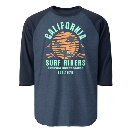 [ID: 233-G317] California Surf Riders - Beach Unisex 3/4 Sleeve Raglan Shirt