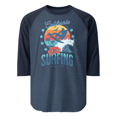 [ID: 233-G318] California Surfing - Palm Beach Unisex 3/4 Sleeve Raglan Shirt
